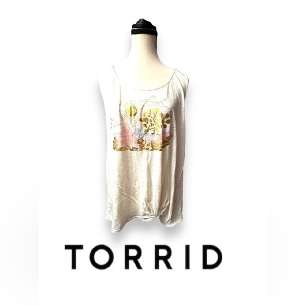 Women’s torrid 2 Ivory Joshua Tree Slub Jersey Tie-Front Tank 2x 18w 20w